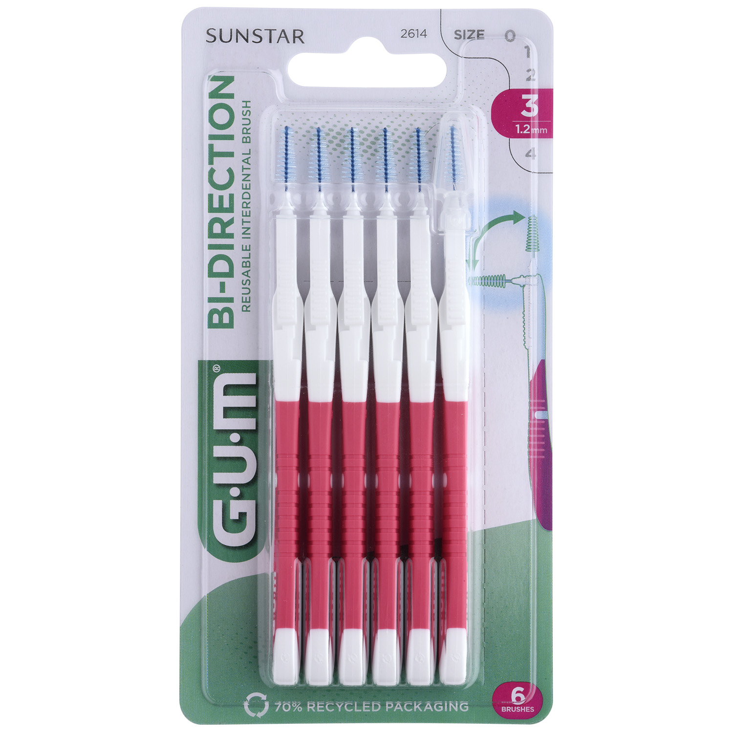Gum Bi-Direction Scovolini interdentali, 1,2 mm cono, Rosa