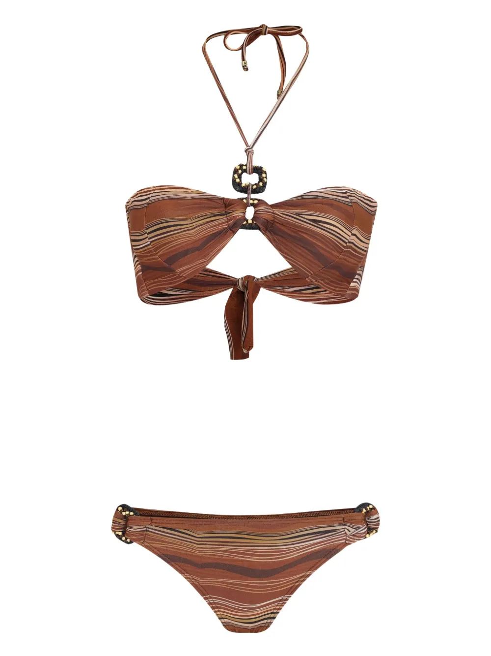Amir Slama striped halterneck bikini set - Marrone
