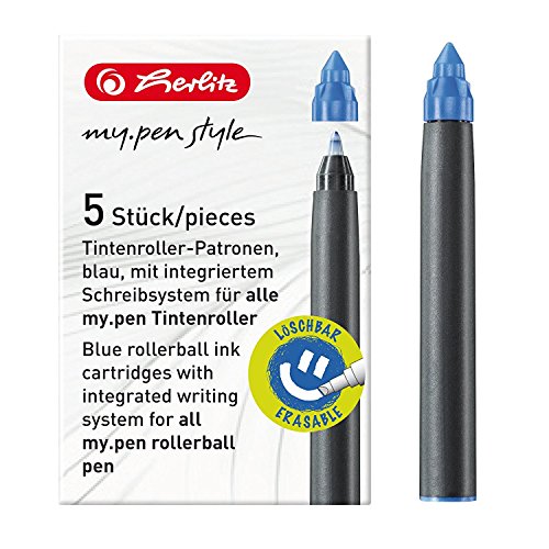 Herlitz 11378775 - Penna Roller My.Pen Style Tintenpatrone Blau, 2 X 5Er-Pack