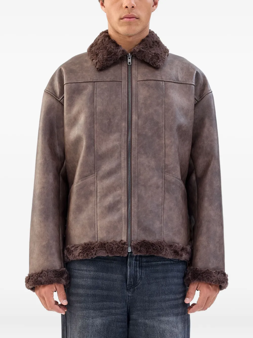 Unreal Fur faux fur-collar jacket - Marrone