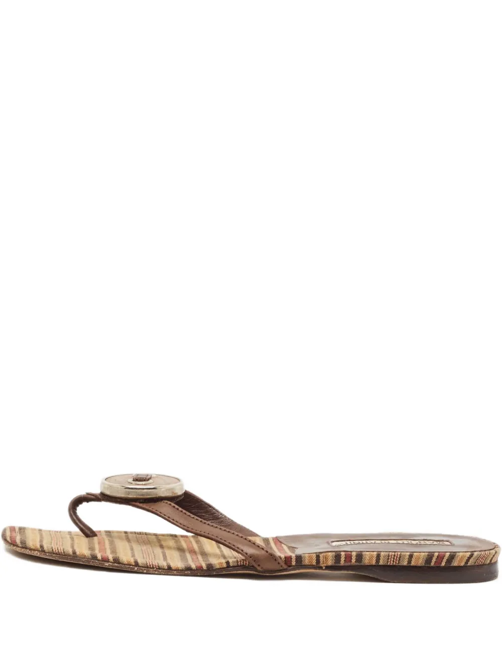 Manolo Blahnik striped thong flat sandals - Marrone