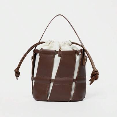 1 pezzo Borsa a secchiello alla moda di nuovi stile, tutta abbinabile, con texture premium e chiusura a cordoncino, può essere usata come borsa a mano