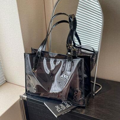 Borsa grande capacità , borsa a tracolla trasparente e versatile da donna, borsa a tracolla di moda nuova del 2024, borsa in PVC, borsa shopper, grand