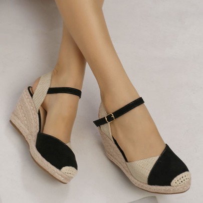 Zeppe décolleté con cap toe cinturino alla caviglia espadrillas lino