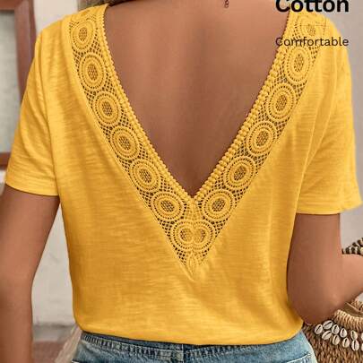 Top senza schienale con inserti in pizzo, t-shirt, must-have, completo estivo, must-have per la stagione dei matrimoni, stile francese