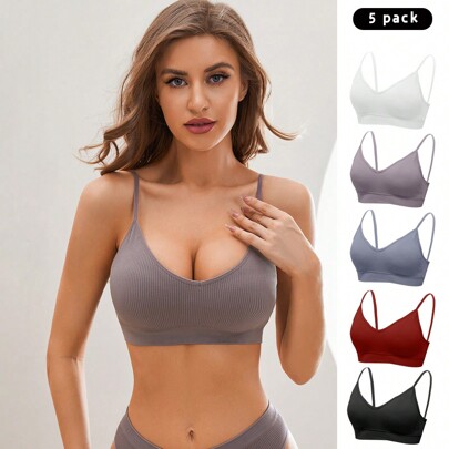 Reggiseno intimo a coste colorate per donne (confezione da 5)