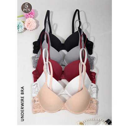 5 pezzi reggiseni da donna push-up, reggiseni intimi imbottiti e traspiranti