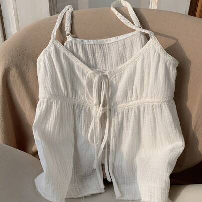 Top canotta babydoll con nodo anteriore da donna