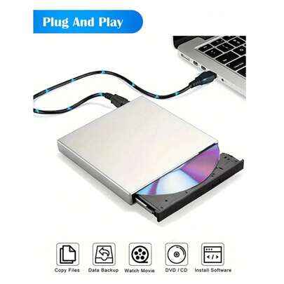 Unità CD/DVD esterna per computer portatile, masterizzatore/lettore CD/DVD portatile e sottile USB 2.0, Driver ottico CD/DVD +/- RW compatibile con Wi