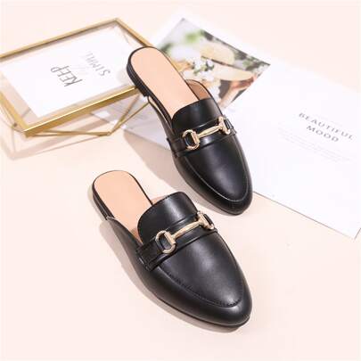 Donna Muli Mocassino Decor Morsetto Scarpe Basse Nere