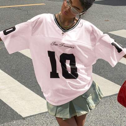 Maglietta da donna in maglia bianca con stampa