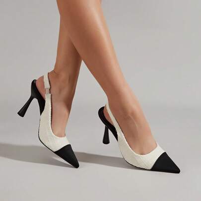 elegante Pompe slingback per tweed bicolore tacco piramide Tacchi