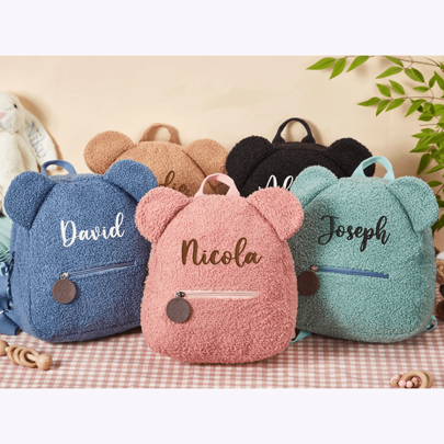Zainetto da scuola per bambini a forma di orsacchiotto, zainetto personalizzato ricamato con nome, zainetto bimbi ricamato, zainetto per bambini e neo