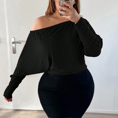 Maglietta con scollo asimmetrico e maniche a pipistrello, taglie comode, abbigliamento sexy per club, abbigliamento sexy per club, outfit per San Vale