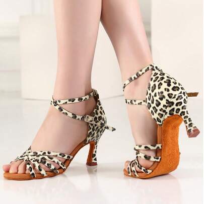 Scarpe da ballo latino per donne, sandali da ballo con tacco alto, scarpe da ballo con stampa leopardata, scarpe da ballo salsa, scarpe da ballo da es