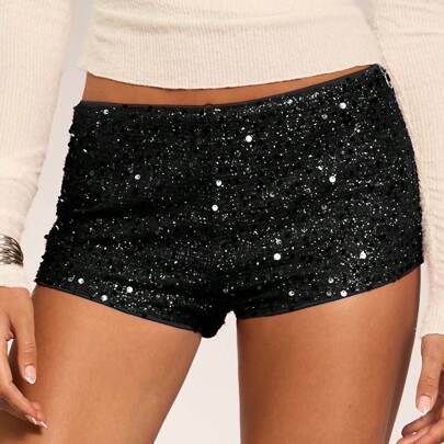 Pantaloncini corti mini con paillettes rosse carini, adatti a varie occasioni, stile Miumiu, Pantaloncini da donna autunnali