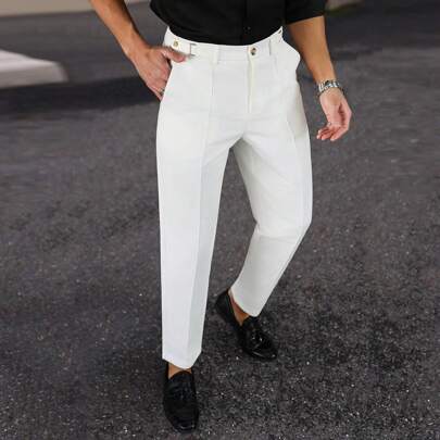 Pantaloni bianchi da uomo di Napoli, a vita regolabile, gamba dritta, vestibilità slim, pantaloni eleganti bianchi da uomo, pantaloni bianchi da uomo,
