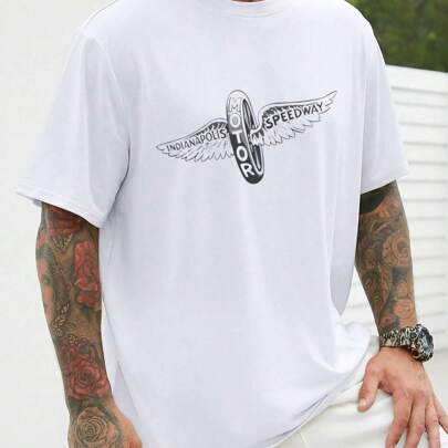 Maglietta da uomo Racing Passion Track Logo Pattern Simplicity, 1 pezzo 220gsm girocollo casual pesante puro cotone