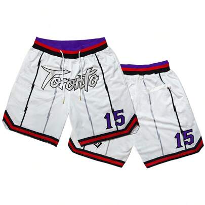 Pantaloncini da basket con ricamo Toronto, pantaloncini sportivi vintage in rete, adatti per basket, baseball, golf, sport casual, corsa, palestra, sp