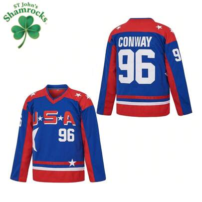 Maglia da hockey della Nazionale USA per il film "Mighty Ducks" con il numero 96 di Charlie Conway