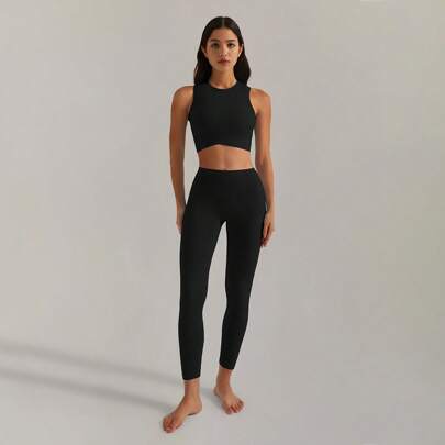 Set da 2 pezzi, Set da donna, Set da allenamento per palestra per donne, Canotta, Set fitness, Pantaloni, Set aderente da corsa, Set tuta fitness yoga