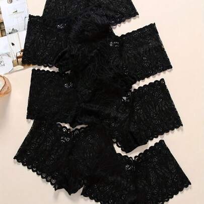 7 pezzi Culotte brasiliane di pizzo nero sexy da donna, respirabili ed elastiche, biancheria intima sexy per lingerie e biancheria intima da donna