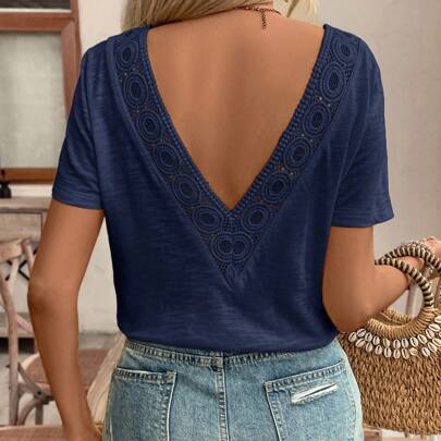 Top con inserto in pizzo schiena scoperta, maglietta, must-have per il matrimonio estivo, abito da cerimonia estivo, must-have, stile francese