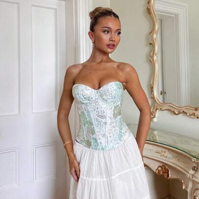 Top bustier con ferretto, di stile sexy, con motivo jacquard e inserti
