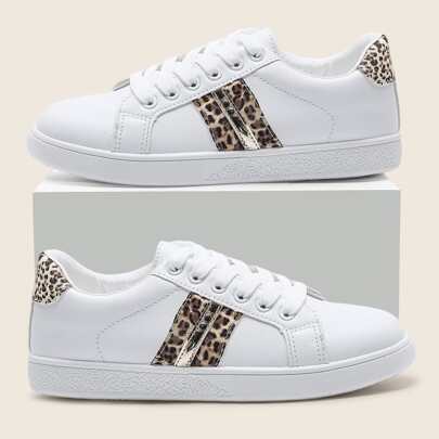 Scarpe da Skate color block leopardato dettaglio lacci sul davanti