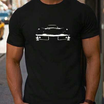 Maglietta da uomo Corvette Front Half Grill View Silhouette T-shirt di San Valentino, 1 pezzo 220gsm girocollo casual pesante in puro cotone