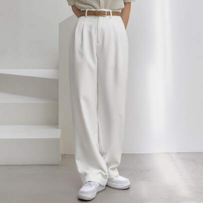 Pantaloni casual da donna, tinta unita, stile accademico con pence, stile vintage