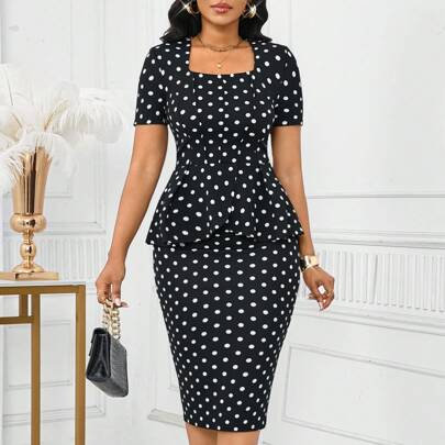Completo da donna con top a pois e gonna, abbigliamento casual estivo da donna in due pezzi, completo estivo da donna in due pezzi, completo casual da