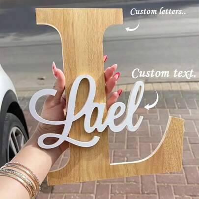 1 pezzo Lettera alfabeto decorativa in legno personalizzata, decorazione da parete per nome matrimonio personalizzato, targa per nome maiuscolo, decor
