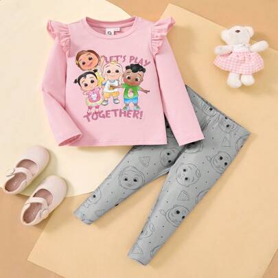 2 pezzi Set di maglietta a maniche lunghe con stampa "Migliori Amiche" e leggings per bimba