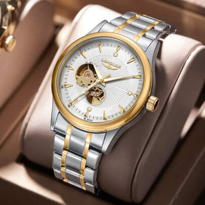 1 pezzo Orologio da polso automatico meccanico in acciaio inossidabile impermeabile da uomo, adatto per uso quotidiano e come regalo