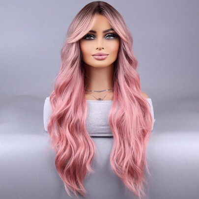 Parrucche Bionde Ombre con Frangetta Parrucca Lunga Bionda per Donna Parrucche Ombre Bionde Lunghe Ondulate Parrucche in Fibra Sintetica Resistente al