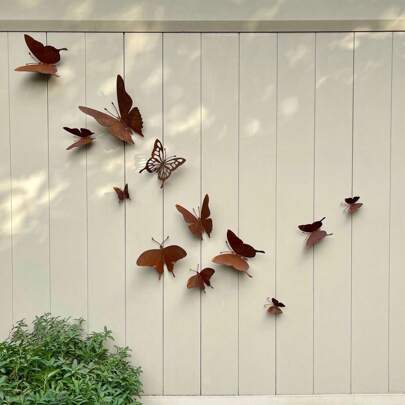 12 pezzi Set di farfalle in metallo arrugginito come decorazione da parete, addobbo da giardino per recinzioni, decorazioni in ferro vintage per patio