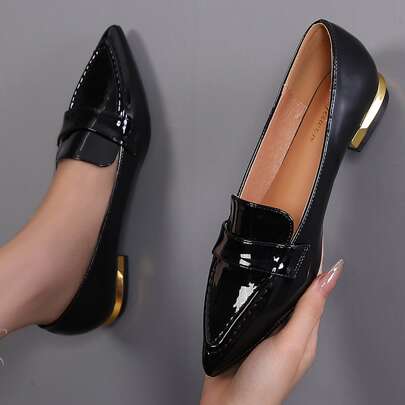 minimalista a punta Penny Loafers , nero elegante da donna monocolore Scarpe piatti