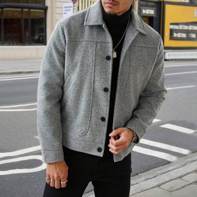 1 pezzo Cappotto corto di moda da uomo, cappotto pea coat invernale/autunnale per uscire, regalo per amici, marito, fidanzato