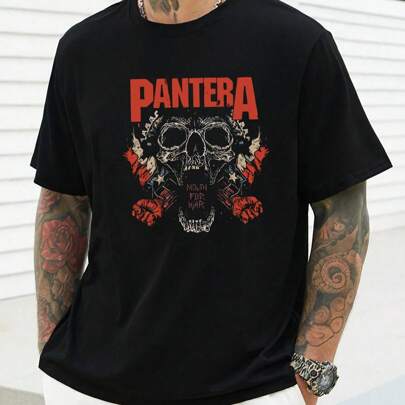 Maglietta da uomo Rock Fanatic in stile teschio per San Valentino, 1 pezzo 220gsm girocollo casual pesante in puro cotone