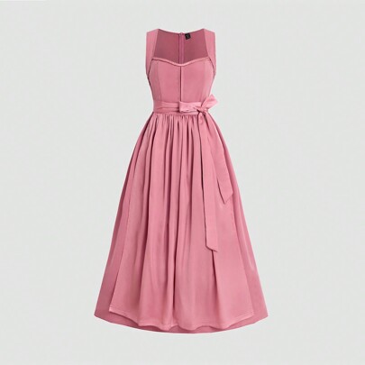 Abito dirndl vintage semplice e casual da donna con zip anteriore e grembiule incluso, abiti dirndl, per l Oktoberfest