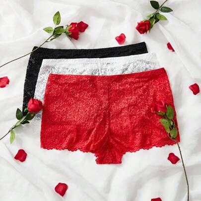 Set di 3 pezzi di culotte sexy in pizzo oversize, trasparenti, adatte per feste, San Valentino, estate