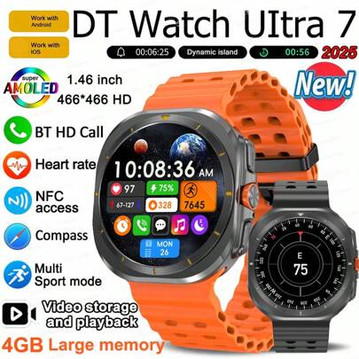 KENPANG 2025 Nuovo GALAXY WATCH 7 Smartwatch per uomo (risponde/effettua chiamate), schermo HD da 1,46 pollici, lettore musicale locale 4G, impermeabi