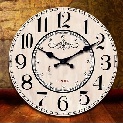1 pezzo Orologio da parete in legno vintage francese con numeri arabi, non ticking, silenzioso, adatto per decorazione di salotto, camera da letto, ca