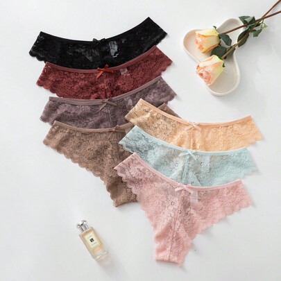 7 pezzi di Lingerie Sexy per donna, mutandine a triangolo eleganti in pizzo, multicolore