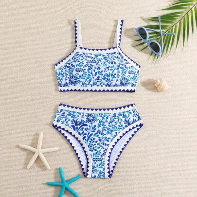 Conjunto bikini con encaje y estampado de nueva moda para niña/joven
