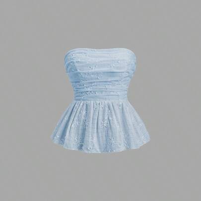 Top a tubo estivo da donna con ricamo e dettagli arricciati, stile Babydoll Y2K