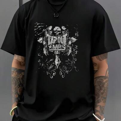 Maglietta nera da uomo con disegno "Tapout MPS". T-shirt casual da uomo in puro cotone con scollo rotondo, manica corta, 220 g/m² (1 pezzo)