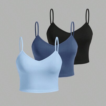 3 pezzi/set Canotte corte sexi casuali da donna, aderenti, taglie forti, estate