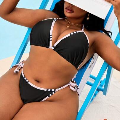 Costume da bagno bikini da donna curvy con scollo ad altalena, sexy, adatto per le vacanze